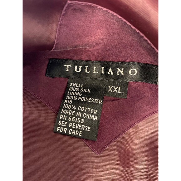 Vintage TULLIANO 100% Silk Track Bomber Jacket Men's XXL Burgundy Zip Lined - Picture 9 of 11